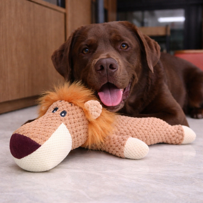 Textured Squeaky Plush Lion Dog Toy for Aggressive Chewers