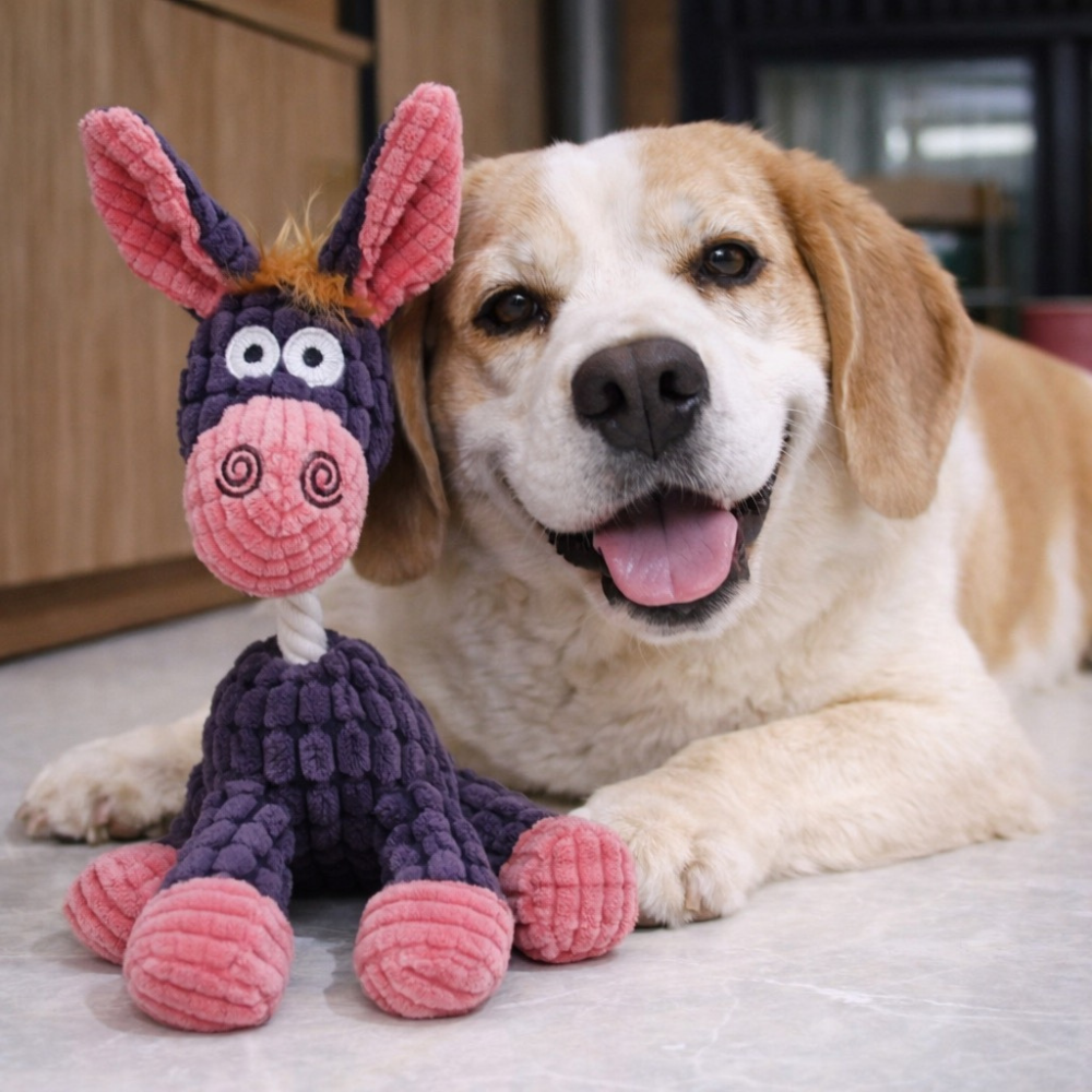 Durable Squeaky Plush Donkey Dog Toy for Interactive Play