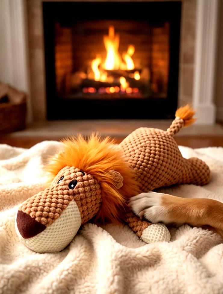 Textured Squeaky Plush Lion Dog Toy for Aggressive Chewers