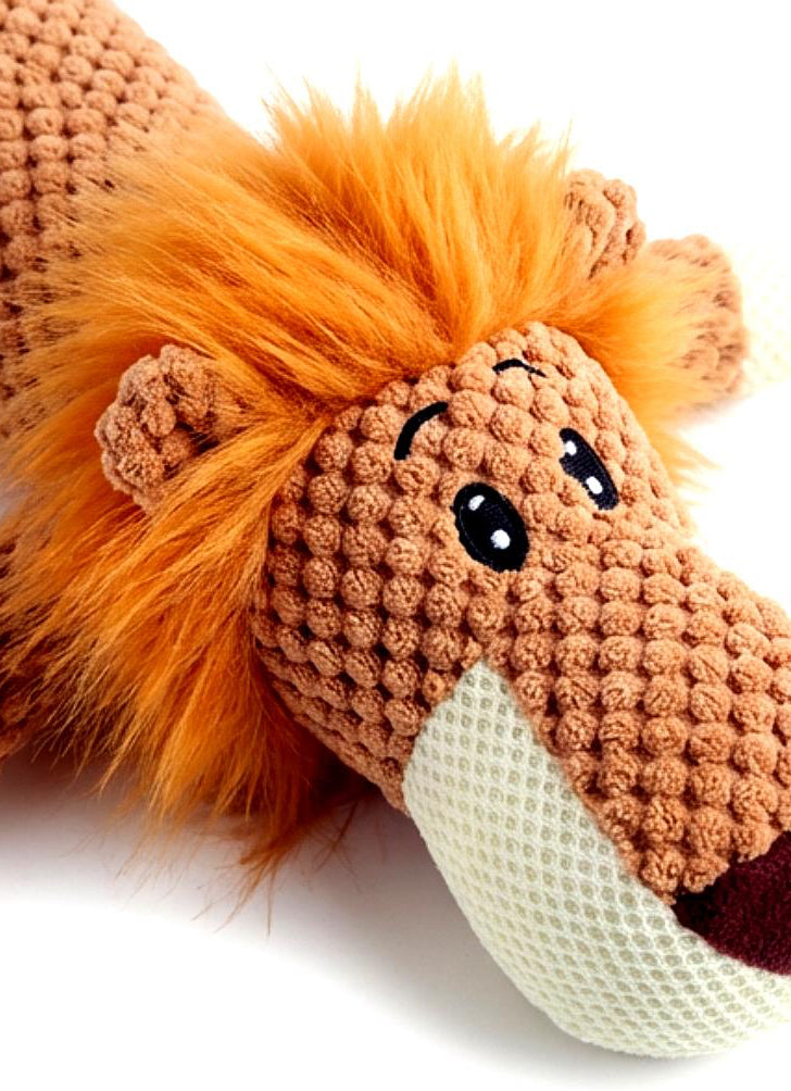 Textured Squeaky Plush Lion Dog Toy for Aggressive Chewers